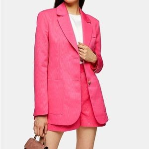 TOPSHOP MOIRE GRANDAD BLAZER in Fuchsia